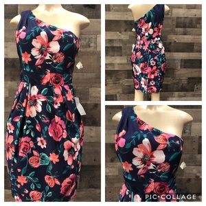 Eliza J Purple One-Shoulder Floral Cocktail Dress